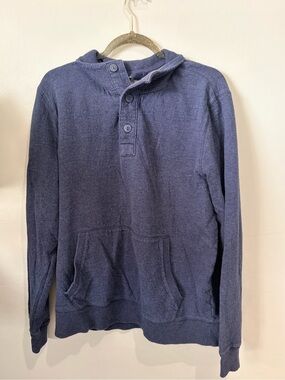 Gap Mens Navy Blue Textured Waffle Knit Button Henley Hoodie Sweater XL